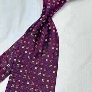 Italian Luxury Altea Milano Mens Silk Tie Geometric Floral Burgundy Purple Pink
